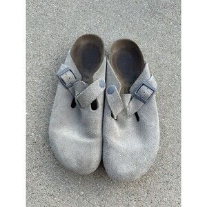 Birkenstock Boston Suede Clogs Stone Coin Blue Gray EU 37 US 6-6.5